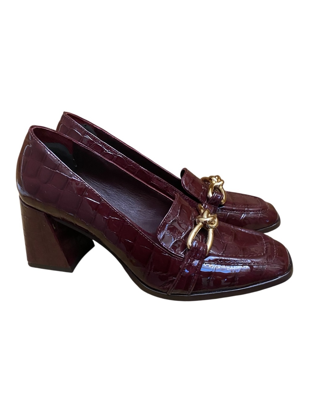Antonio Melani Womens Crocodile Embossed Maroon Heeled Loafer